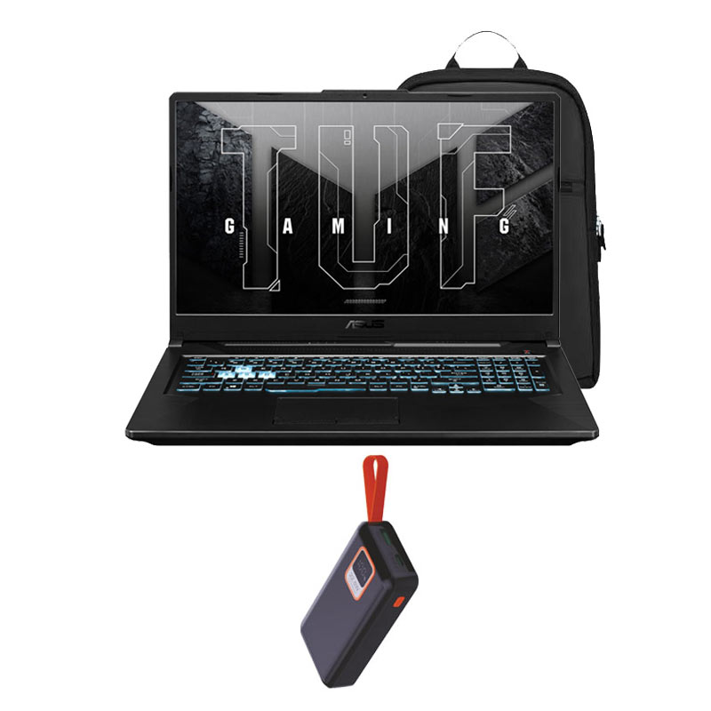 Picture of Asus TUF Gaming F17 - 11th Gen Intel Core i5-11400H 17" FX706HF-NY040W Gaming Laptop (16GB/ 512GB SSD/ Full HD Display/ 4GB NVIDIA GeForce RTX 2050/ Windows 11 Home/ 1Year Warranty/ Graphite Black/ 2.60 kg) + Portronics Ampbox 10K 10000 mAh Power Bank + Laptop Bag